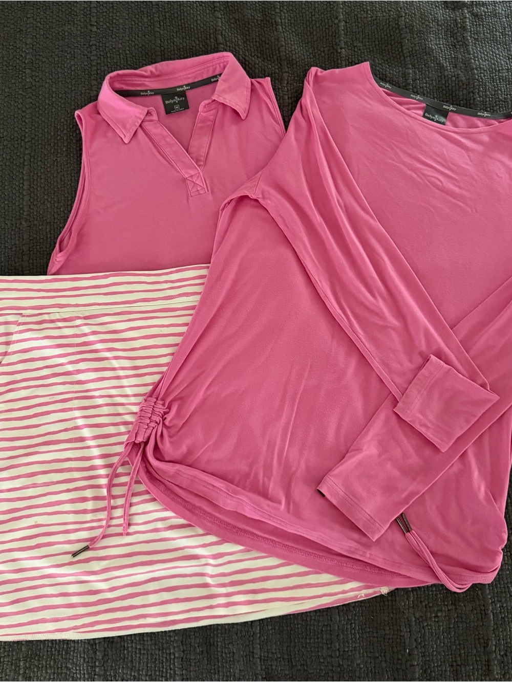 Belyn Key Pink Knit Tops and Stripe Skort